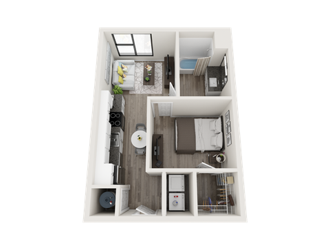 Floor plan for 1 bed, 1 bath, 497 sqft